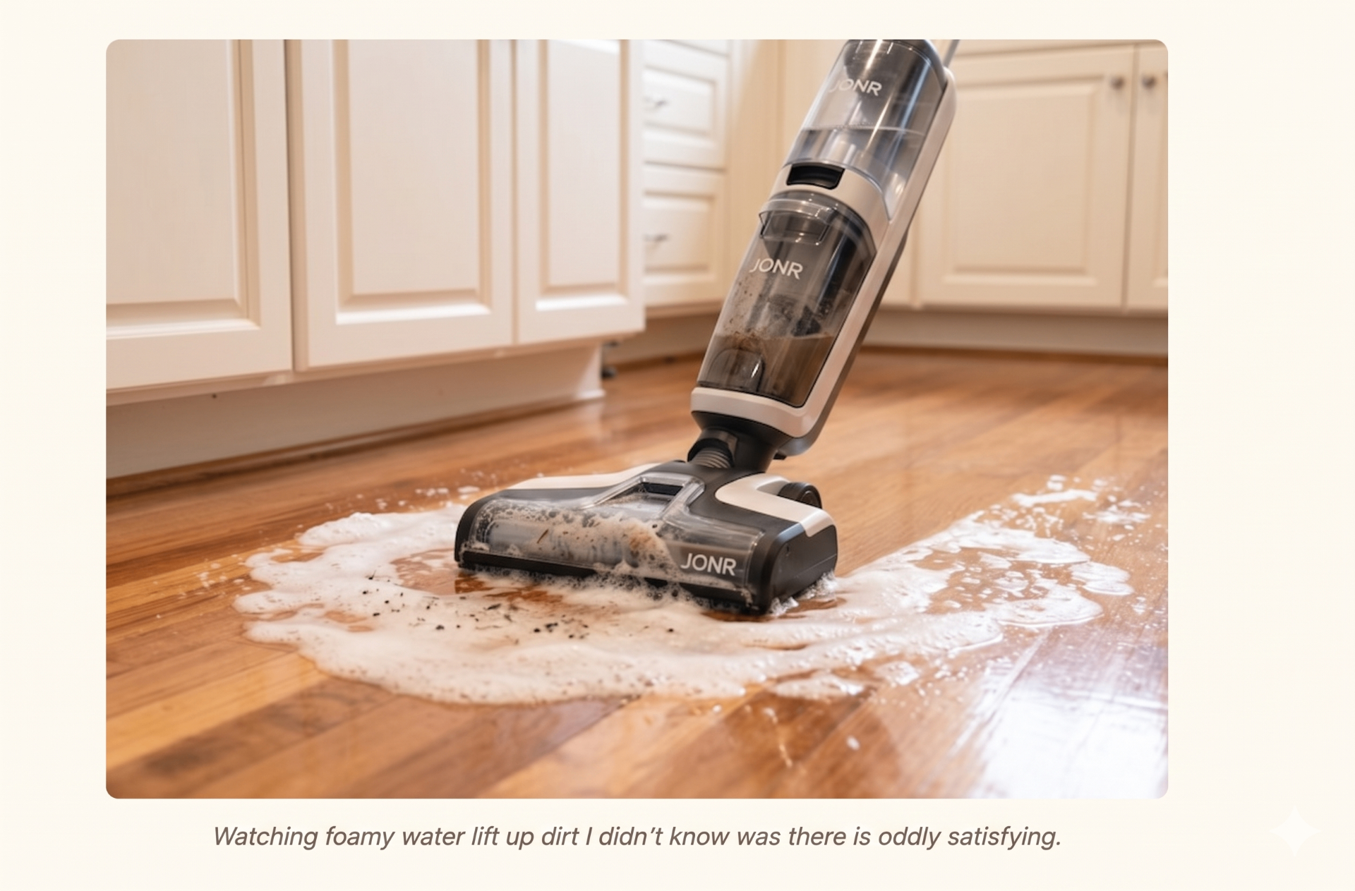 JONR H2 Pro cleaning a hardwood kitchen floor